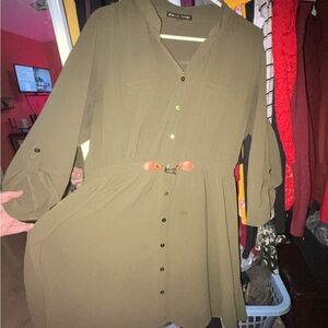 Olive Long Sleeve shirt Dress